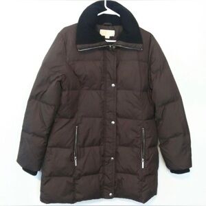 Michael Kors Women’s Puffer Medium Quilted Down Fill Brown Snap Zip Up High Neck